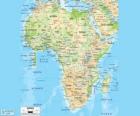 Карта Африки. Африканский континент расположен между Атлантического, Индийского и Тихого океанов. Она также граничит на Средиземное море и Красное море